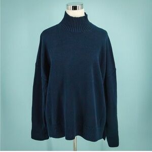 Everlane Size XL Navy Blue High Mock Neck Long Sleeve 100% Cotton Knit Sweater